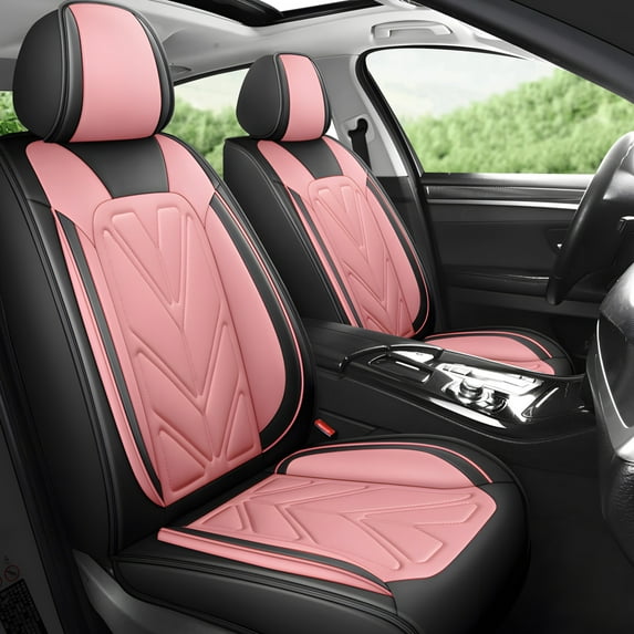 OTOEZ Universal Car Seat Cover Pink Nappa Leather Luxurious 5 Seats, Front Rear Seat Protector Full Set, Waterproof Cushion Fit Most Honda Toyota Chevy Ford Nissan Vehicle Truck SUV