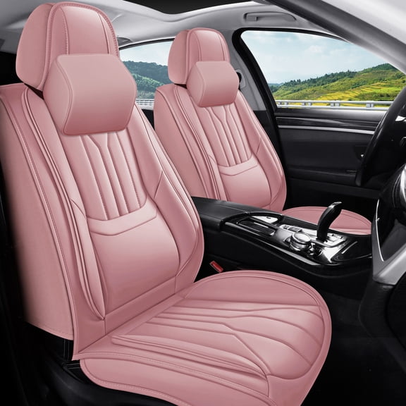 OTOEZ Universal Car Seat Cover Pink Nappa Leather Luxurious 5 Seats, Front Rear Seat Protector Full Set, Waterproof Cushion Fit Most Honda Toyota Chevy Ford Nissan Vehicle Truck SUV