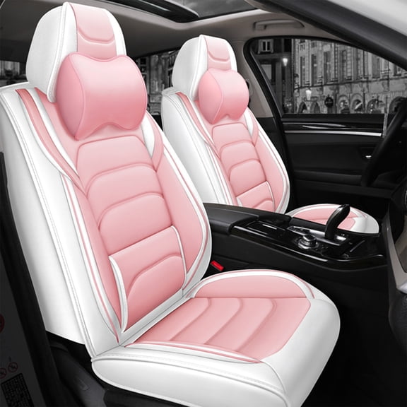 OTOEZ Universal Car Seat Cover Pink PU Leather 5 Seats, Front Rear Seat Protector Full Set, Waterproof Cushion Fit Most Honda Toyota Chevy Ford Nissan Vehicle Truck SUV