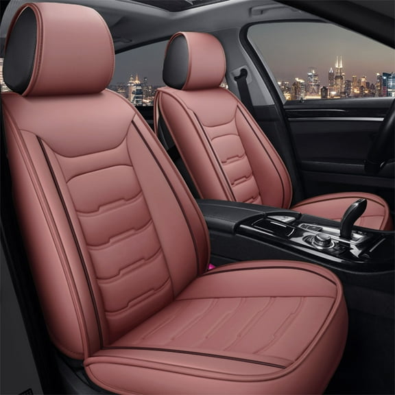 OTOEZ Universal Car Seat Cover Pink PU Leather 5 Seats, Front Rear Seat Protector Full Set, Waterproof Cushion Fit Most Honda Toyota Chevy Ford Nissan Vehicle Truck SUV