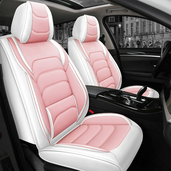 OTOEZ Universal Car Seat Cover Pink PU Leather 5 Seats, Front Rear Seat Protector Full Set, Waterproof Cushion Fit Most Honda Toyota Chevy Ford Nissan Vehicle Truck SUV