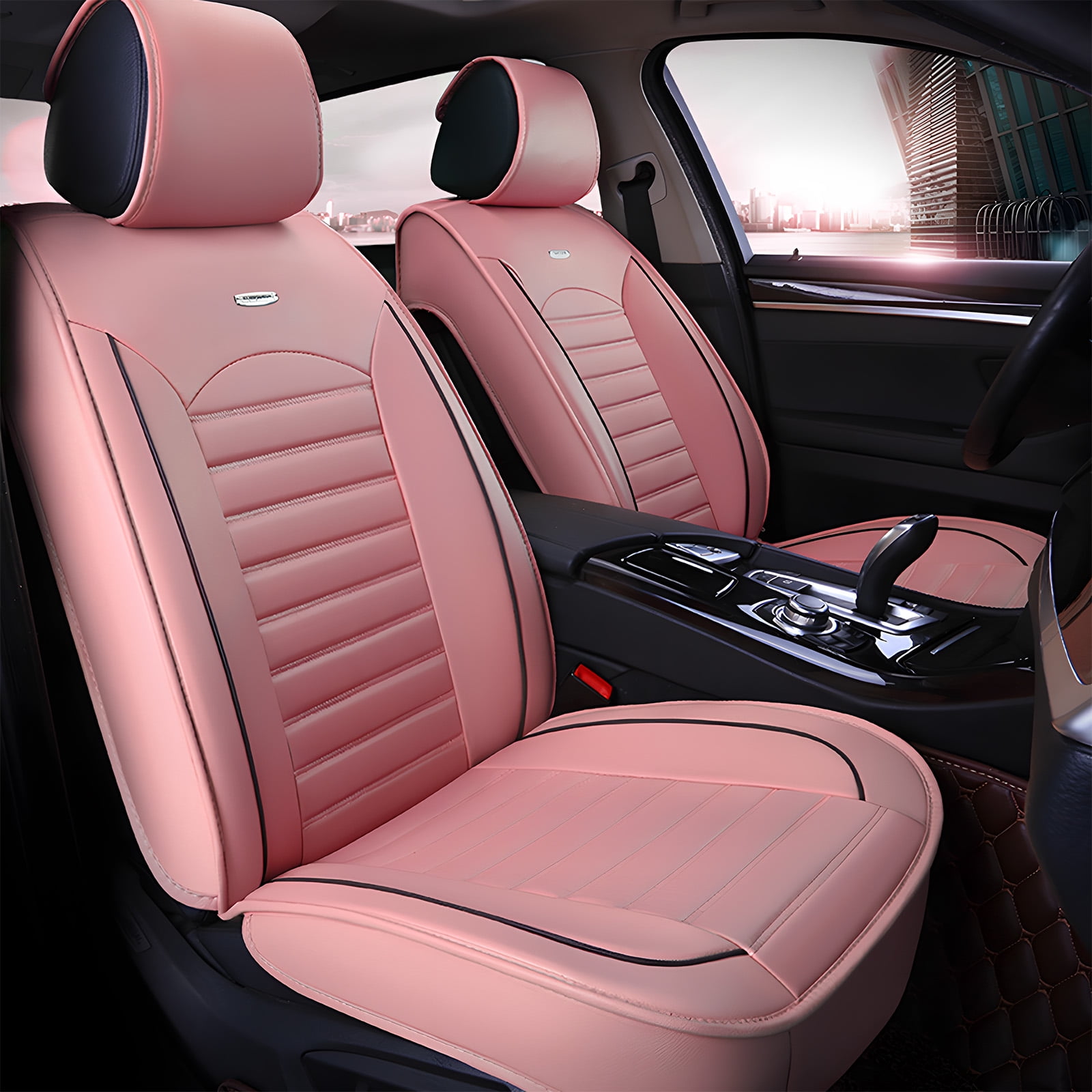 OTOEZ Universal Car Seat Cover Pink PU Leather 5 Seats, Front Rear Seat Protector Full Set, Waterproof Cushion Fit Most Honda Toyota Chevy Ford Nissan Vehicle Truck SUV