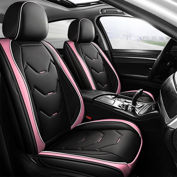 OTOEZ Universal Car Seat Cover Pink PU Leather 5 Seats, Front Rear Seat Protector Full Set, Waterproof Cushion Fit Most Honda Toyota Chevy Ford Nissan Vehicle Truck SUV