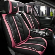 OTOEZ Universal Car Seat Cover Pink PU Leather 5 Seats, Front Rear Seat Protector Full Set, Waterproof Cushion Fit Most Honda Toyota Chevy Ford Nissan Vehicle T