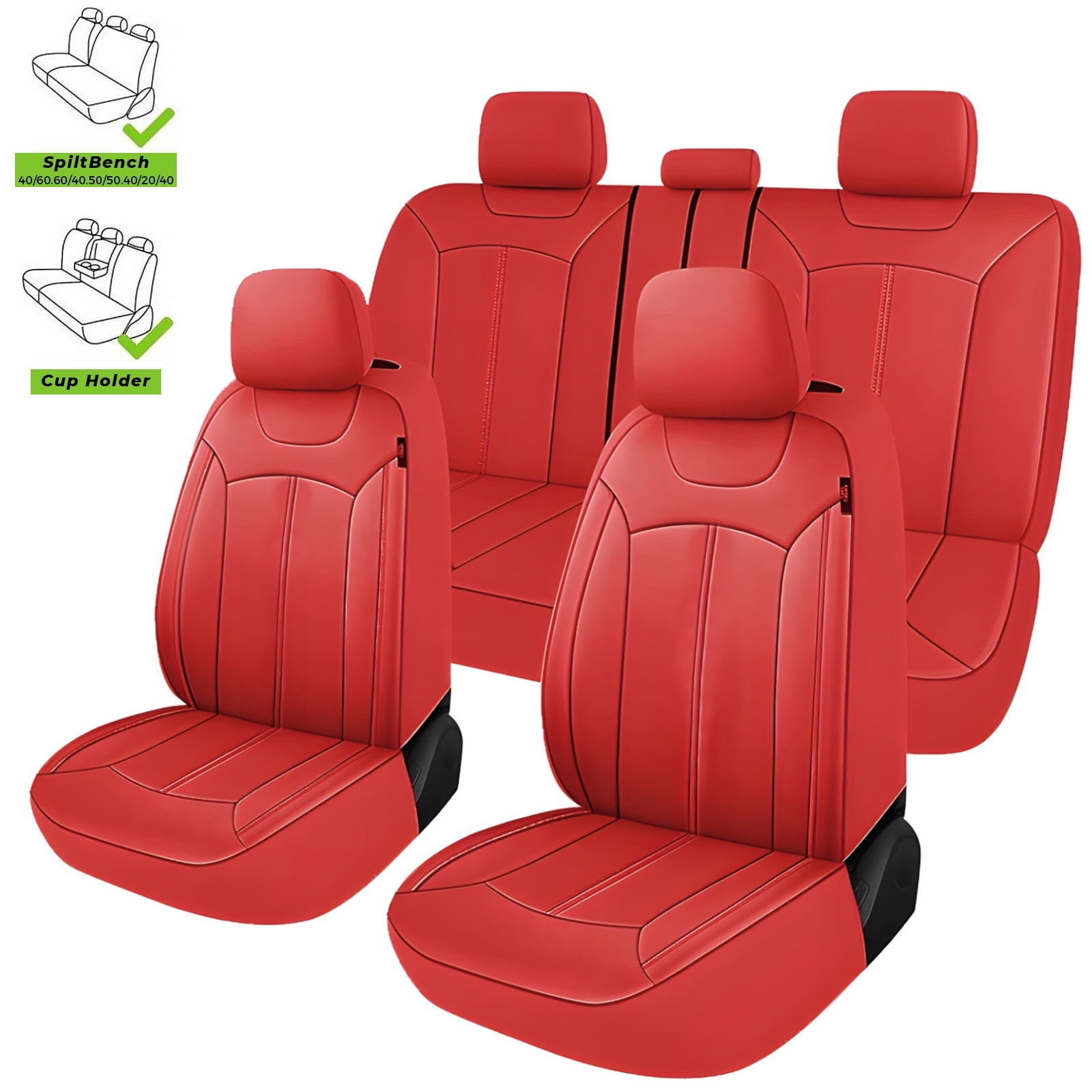 OTOEZ Universal Car Seat Covers Breathable PU Leather & Zipper Design, 5 Seats Full Set Waterproof Cushion Interior Accessories, For Solid Split Bench