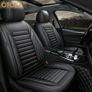 OTOEZ Universal Deluxe PU Leather Car 5 Seat Cover Front Rear Cushion Full Set Protect, Black