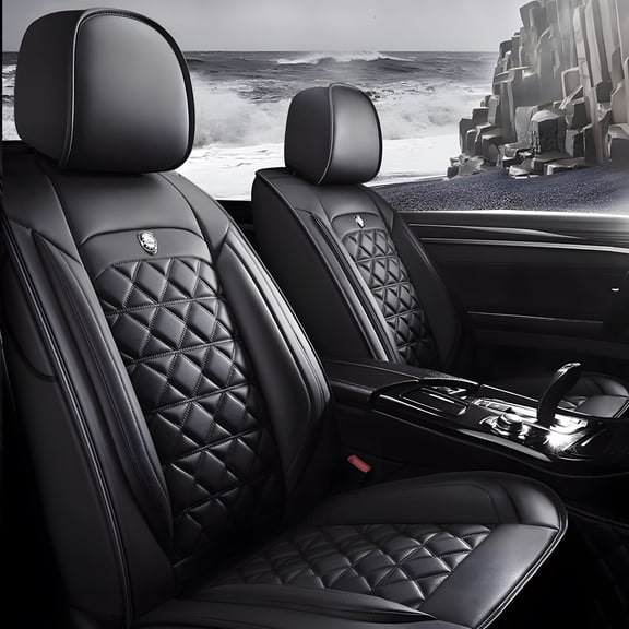 OTOEZ Universal PU Car Seat Cover Luxurious Full-Covered Front & Rear 5-Seat Cushion Protector Fit Most Honda Toyota Chevy Ford Nissan SUV