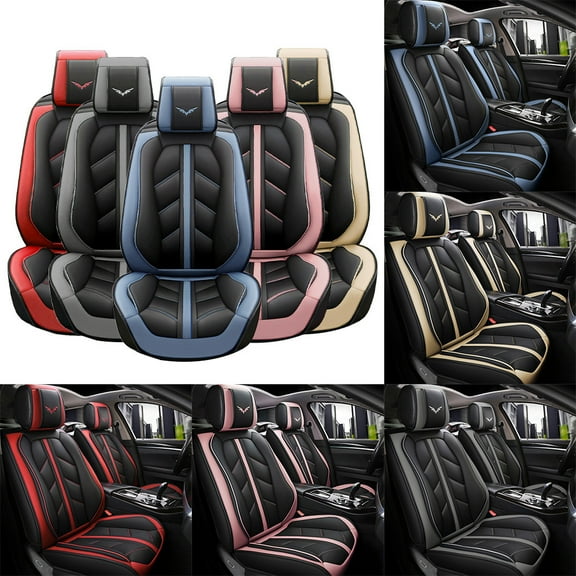 OTOEZ Universal PU Car Seat Covers 5 Seats Full Set, 5D Luxury Leather Front Rear Back Protector Cushion Fully Covered