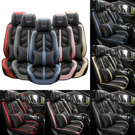 OTOEZ Universal PU Car Seat Covers 5 Seats Full Set, 5D Luxury Leather Front Rear Back Protector Cushion Fully Covered