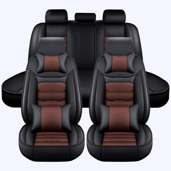 OTOEZ Universal PU Car Seat Covers Full Set 5 Seats Leather Front and Rear Bench Backrest Cushion Protector Fit Most Honda Toyota Chevy Ford Nissan Trucks SUVs