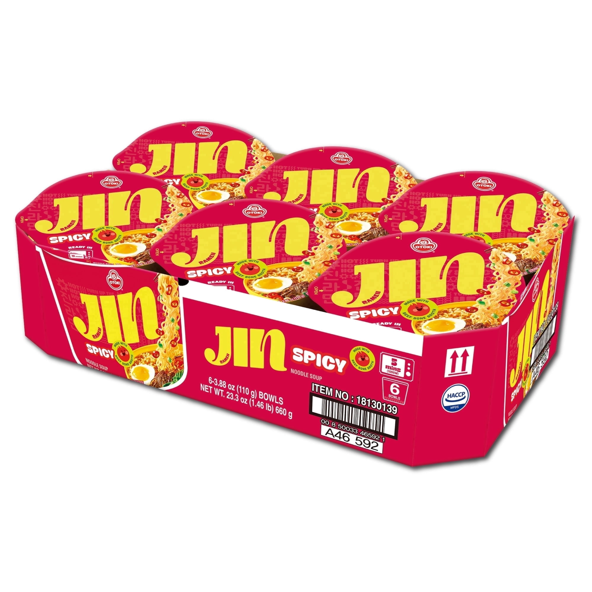 Otoki, Jin Ramen Spicy Bowl, 3.88 oz pack of 6, Beef Bone Broth