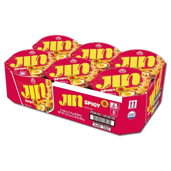 OTOKI Jin Ramen Spicy Bowl 3.88 oz (Pack of 6) Authentic Korean Instant Noodles Beef Bone Broth, Bold & Fiery Flavor
