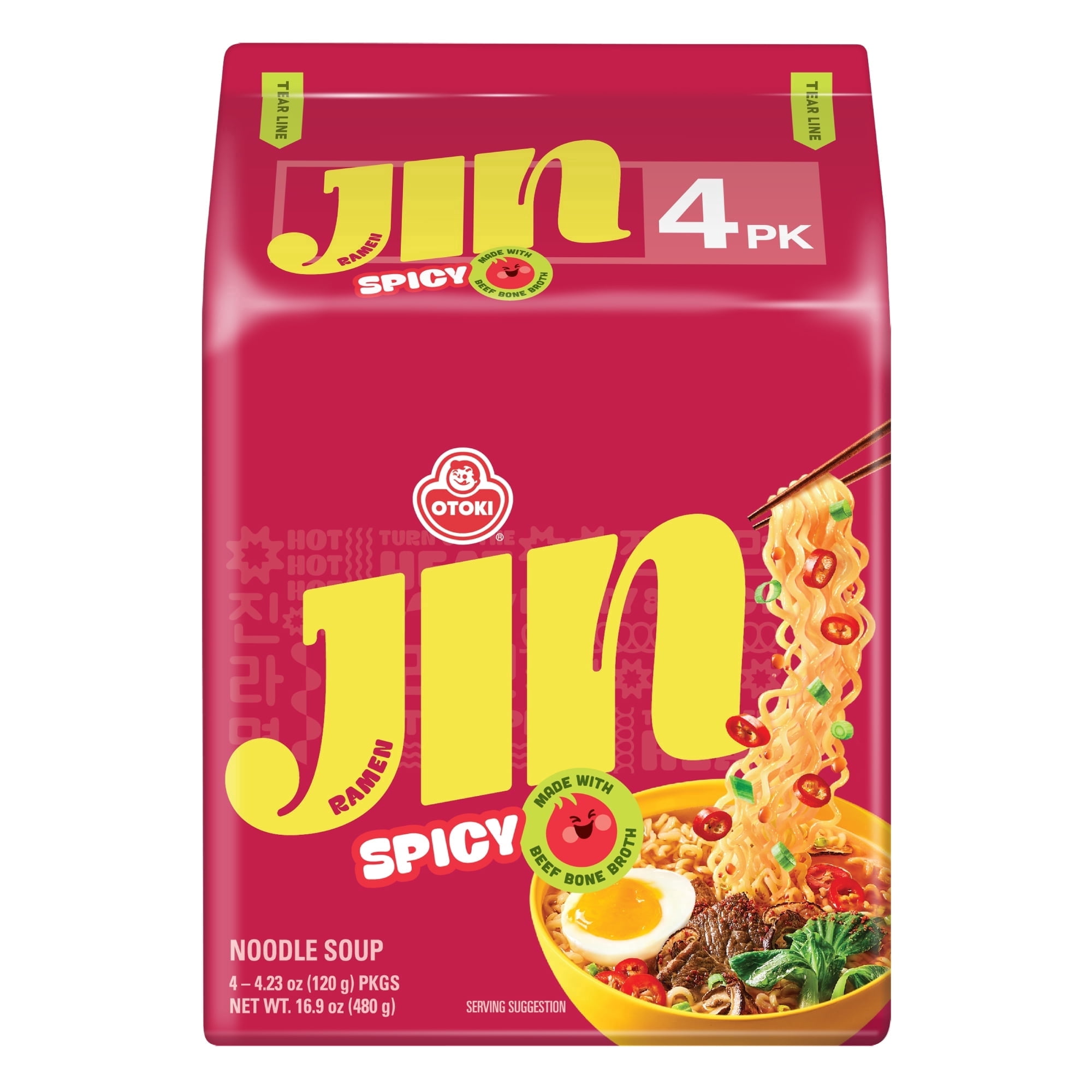 OTOKI Jin Ramen Spicy Noodle Soup, 4 Packs, 4.23 oz - Walmart.com