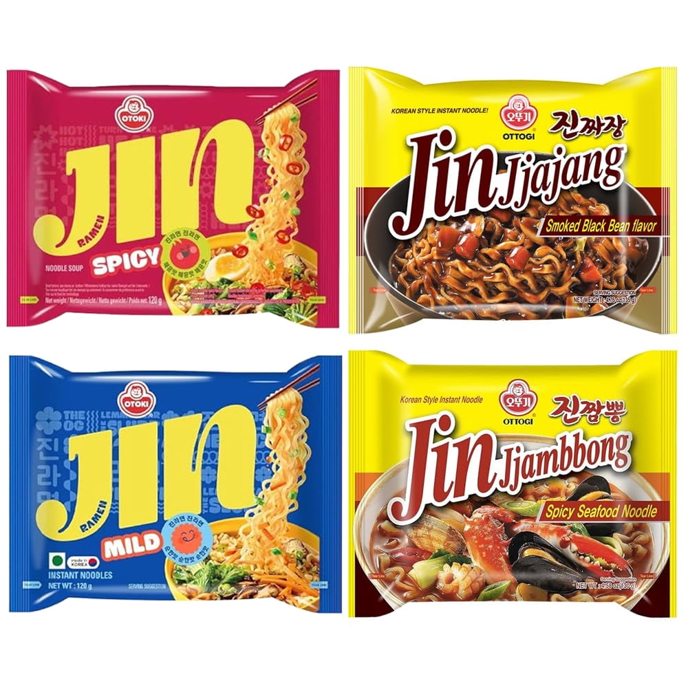 シャオシンジャン セット OTOKI, Ottogi Instant Jin Ramen Noodle 4 Flavor Combo (Mild, Spicy