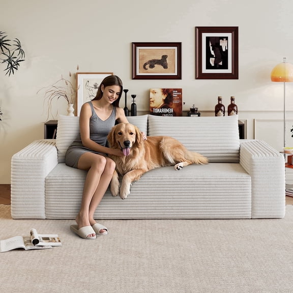 OTONIPU 71" Corduroy 3-Setaser Sofa, Deep Seat Cloud Couch, Memory Foam, No Assembly, White