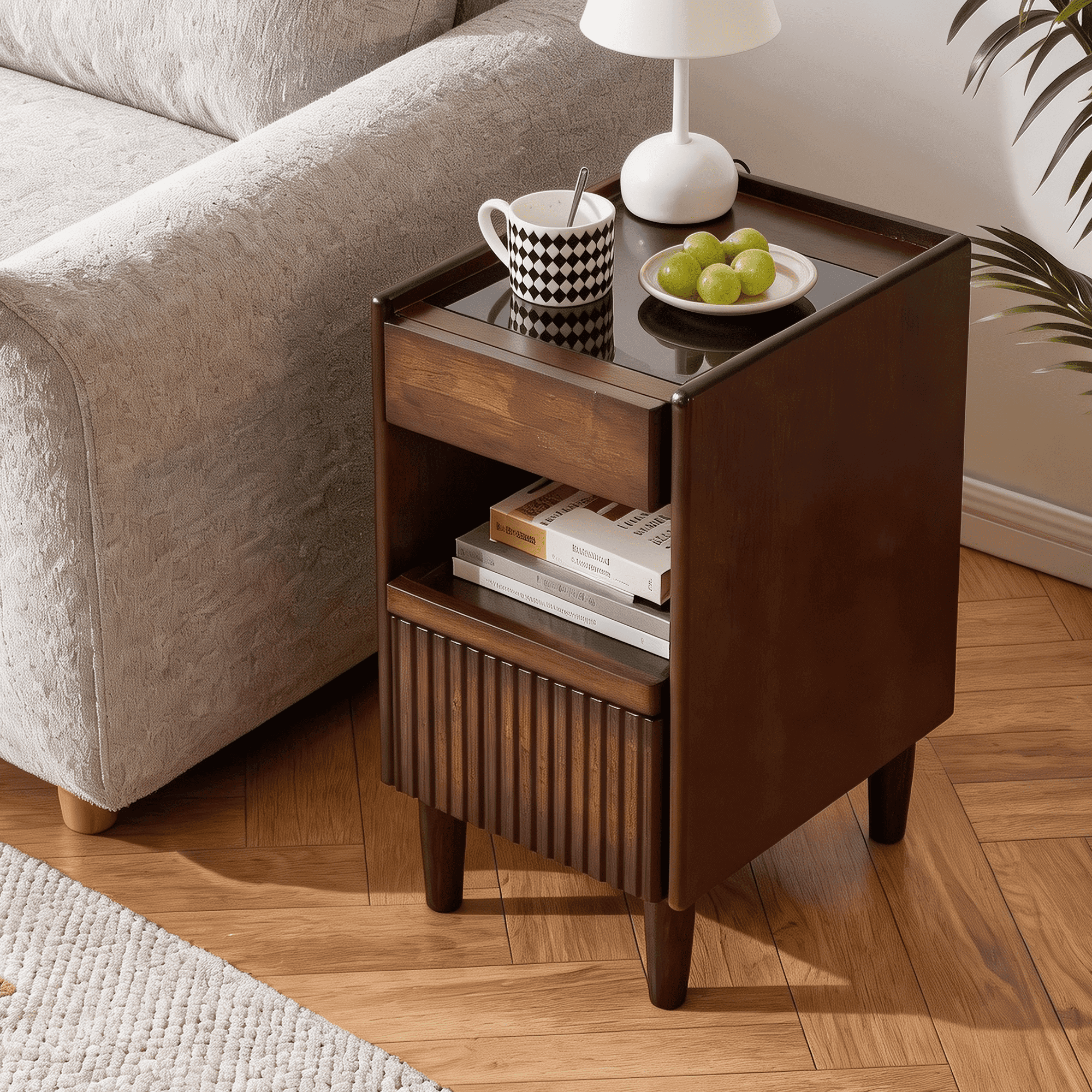 OTONIPU Narrow Nightstand with Drawer, Solid Wood Small Bedside Table ...