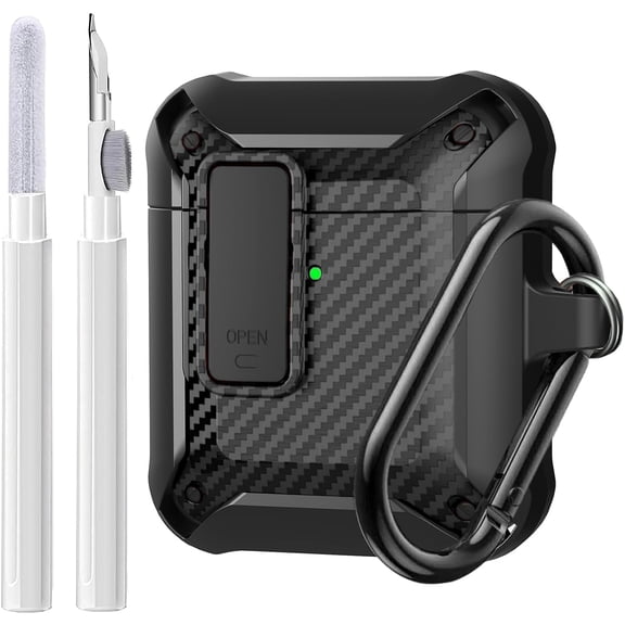 OTOPO for Airpods 2nd 1st Generation Case Men Lock with Cleaner Kit, Rugged AirPod 2/1 Gen Protective Hard Cover Shockproof Skin Boys Women with Keychain for Apple iPods 2nd/1st Cases CF-Black