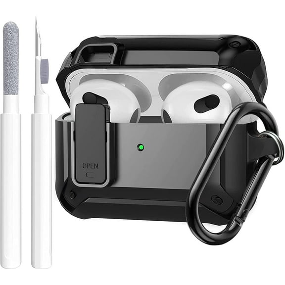 Airpods 3rd Generation Case with Lock & Cleaning Kit, OTOPO Rugged Shockproof Airpod 3 Protective Cover Men Women for Apple Airpod 3rd Gen Case 2021, Black