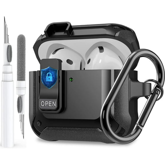 OTOPO for Airpods 4 Case Cover with Lock Clip, Rugged Apple Airpods 4th Generation Case 2024 Men Women, Armor Shockproof iPod 4 Gen Case Protective Hard Shell with Carabiner&Cleaner kit, Black