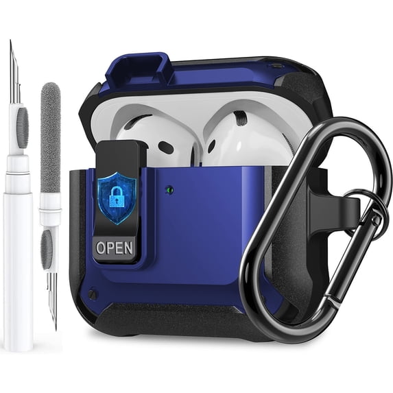 OTOPO for Airpods 4 Case Cover with Lock Clip, Rugged Apple Airpods 4th Generation Case 2024 Men Women, Armor Shockproof iPod 4 Gen Case Protective Hard Shell with Carabiner&Cleaner kit, Black/Blue