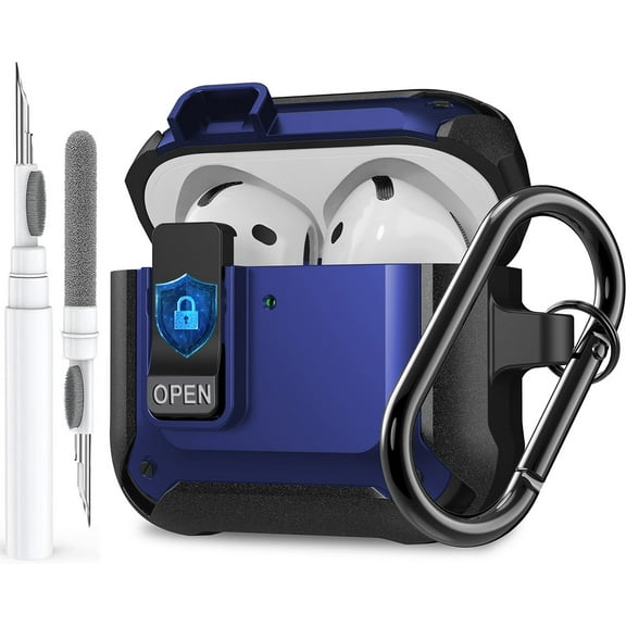 OTOPO for Airpods 4 Case Cover with Lock Clip, Rugged Apple Airpods 4th Generation Case 2024 Men Women, Armor Shockproof iPod 4 Gen Case Protective Hard Shell with Carabiner&Cleaner kit, Black/Blue