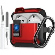 OTOPO for Airpods 4 Case Cover with Lock Clip, Rugged Apple Airpods 4th Generation Case 2024 Men Women, Armor Shockproof iPod 4 Gen Case Protective Hard Shell with Carabiner&Cleaner kit, Black/Red