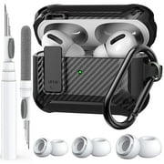 Airpods Pro 2/Pro Case Lock with Cleaner kit&Replacement Ear TipsS/M/L, Rugged AirPod Pro 2nd/1st Generation Protective Cover for iPod Pro Gen 2023/2022/2019 with Keychain, Black
