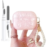 OTOPO Cute Glitter Airpods Pro 2nd/1st Generation Case with Cleaner Pen, Shell Pattern Airpods iPod Pro 2 Gen Cover Protective Skin Girl Women with Luxury Pearl Keychain 2023/2022/2019,Pink