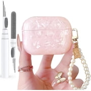 OTOPO Cute Glitter Airpods Pro 3 Gen Case 2025 with Cleaner Pen, Shell Pattern Airpods iPod Pro 3rd Generation Cover Protective Skin Girl Women with Luxury Pearl Keychain,Pink