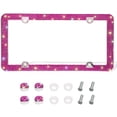 thumbnail image 1 of OTOSTAR Bling License Plate Frame, Handcrafted 4 Rows Shiny Rhinestones Stainless Steel 4 Holes License Plate Frame with Anti-Theft Screws Caps Set (Hot Pink), 1 of 7