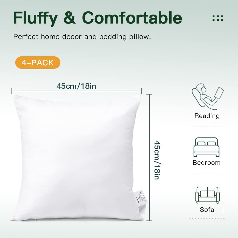 OTOSTAR Pack Of 6 Pillow Inserts – 18x18 Inch Square, Soft Fluffy Filling, White - View #12