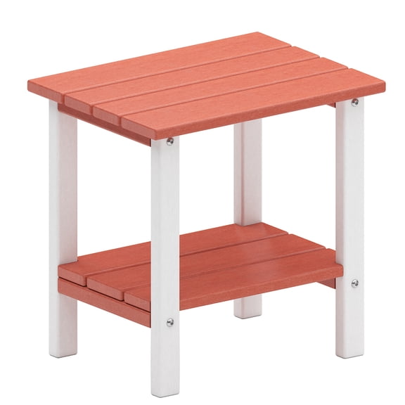 OTSUN Adirondack Outdoor Side Table, 16" HDPE Patio Side Table with Shelf, Weather Resistant Easy Maintenance for Backyard Pool Porch Garden & Lawn