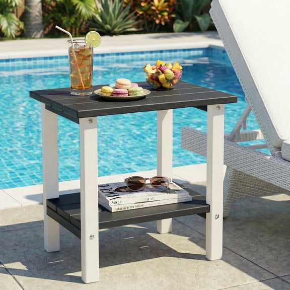 OTSUN Adirondack Outdoor Side Table, 16" HDPE Patio Side Table with Shelf, Weather Resistant Easy Maintenance for Backyard Pool Porch Garden & Lawn