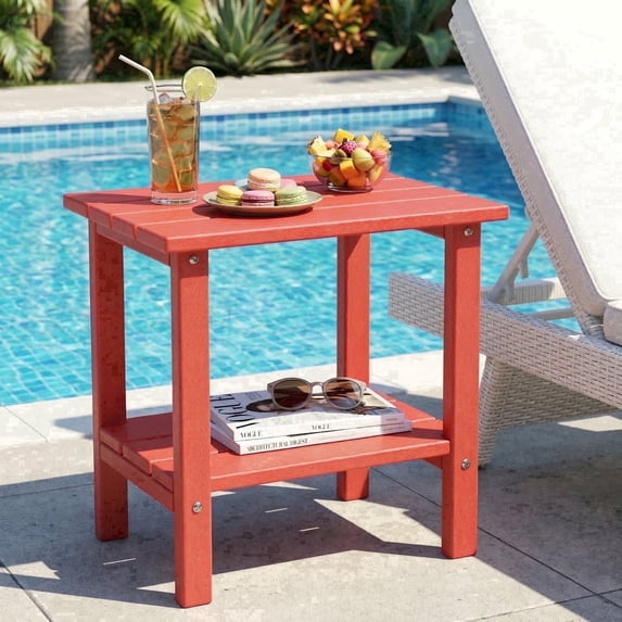 OTSUN Adirondack Outdoor Side Table, 16" HDPE Patio Side Table with Shelf, Weather Resistant Easy Maintenance for Backyard Pool Porch Garden & Lawn
