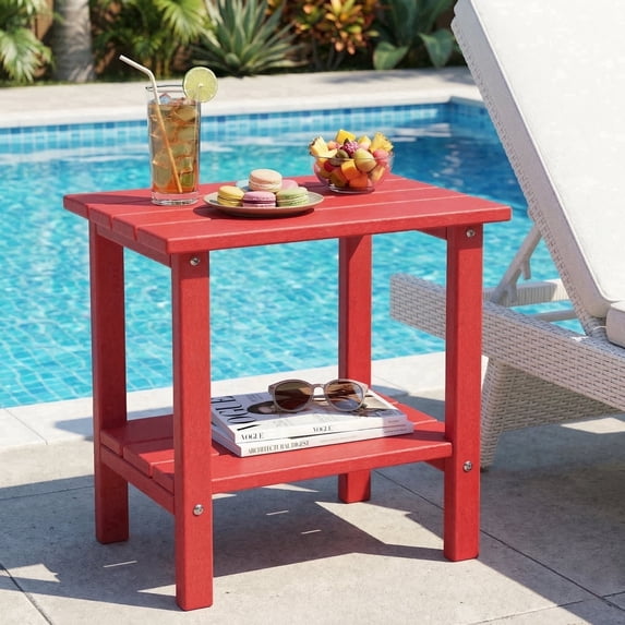 OTSUN Adirondack Outdoor Side Table, 16" HDPE Patio Side Table with Shelf, Weather Resistant Easy Maintenance for Backyard Pool Porch Garden & Lawn