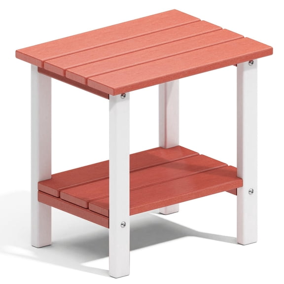 OTSUN Adirondack Outdoor Side Table, 16" HDPE Patio Side Table with Shelf, Weather Resistant Easy Maintenance for Backyard Pool Porch Garden & Lawn