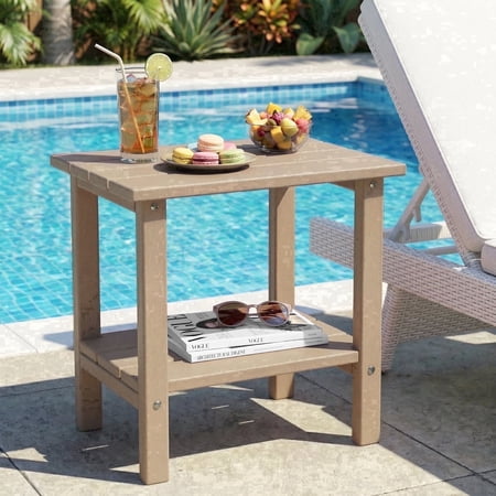 OTSUN Adirondack Outdoor Side Table, 16" HDPE Patio Side Table with Shelf, Weather Resistant Easy Maintenance for Backyard Pool Porch Garden & Lawn