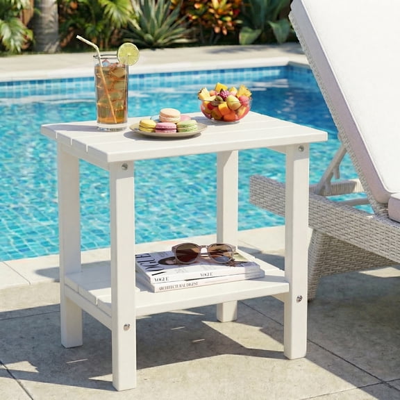 OTSUN Adirondack Outdoor Side Table, 16" HDPE Patio Side Table with Shelf, Weather Resistant Easy Maintenance for Backyard Pool Porch Garden & Lawn