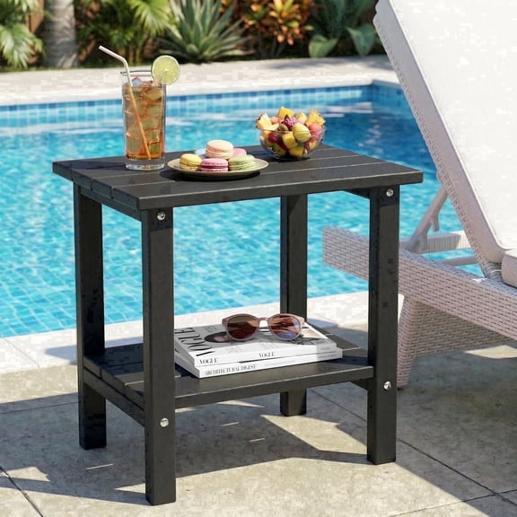 OTSUN Adirondack Outdoor Side Table, 16" HDPE Patio Side Table with Shelf, Weather Resistant Easy Maintenance for Backyard Pool Porch Garden & Lawn
