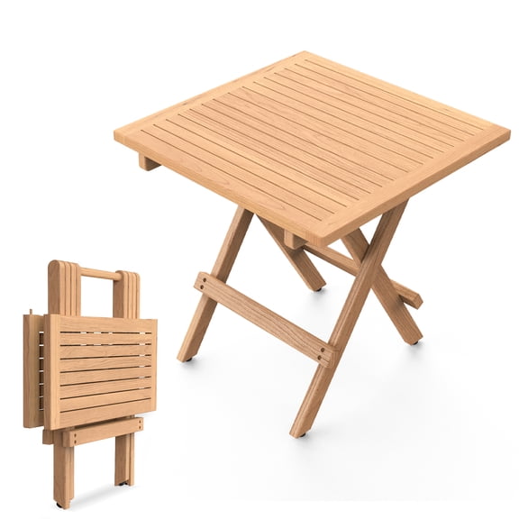 OTSUN Outdoor Side Table, 20" Teak Wood Patio Table, Sturdy X-Shaped Wood Frame, Bistro Table for Outside Camping, Picnic, Patio, Poolside, Garden