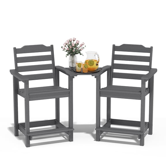 OTSUN Tall Adirondack Chair Set of 2, All-Weather HDPE Balcony Adirondack Chairs Set, Outdoor Bar Height Barstools Chair Set for Bistro, Poolside, Garden(Gray)