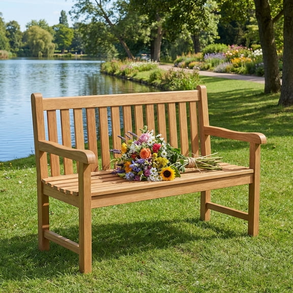 OTSUN Teak Bench Outdoor, 2-Person Wood Garden Bench with 800lb Capacity All-Weather Durable Fade-Resistant, Suitable for Courtyard Lawn Park Porche Backyard Patio & Deck