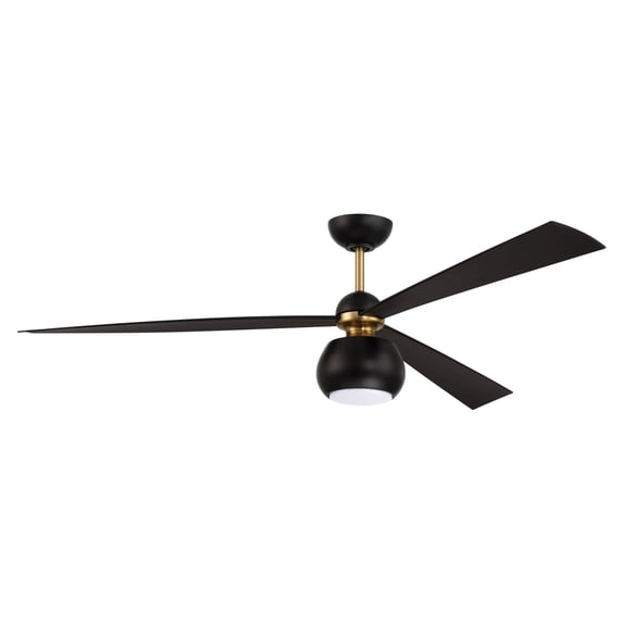 OTT60FBSB3 Craftmade Lighting Otto - 3 Blade Ceiling Fan with Light Kit-16.74 Inches Tall and 60 Inches Wide-Flat Black/Satin Brass Finish