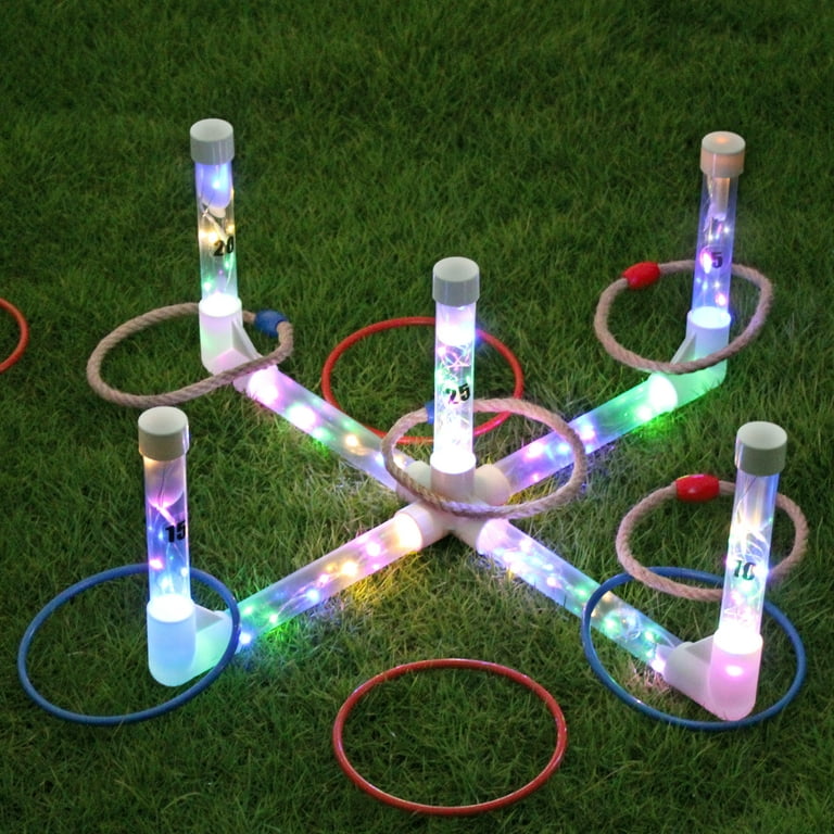 Ydds Ring Toss Game for Kids Indoor & Outdoor Game for Family and Adults with 5 Poles 2 Bases and 16 Rings in 4 Colors Soft Foam Toy for Kids Back
