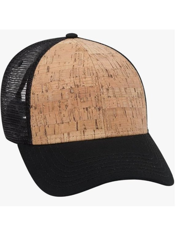 6 Panel Cork Mesh Back Cap - Black/Cork/Black SnapBack Hat