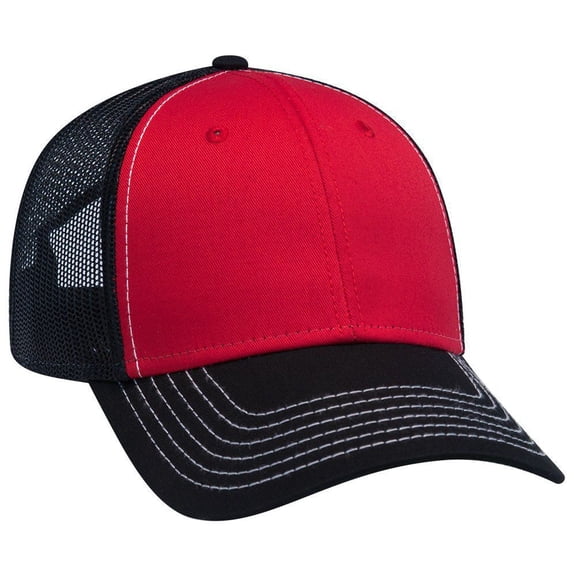 OTTO 6 Panel Low Profile Contrast Vertical Mesh Back Cap - Blk/Red/Blk