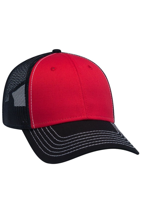 OTTO 6 Panel Low Profile Contrast Vertical Mesh Back Cap - Blk/Red/Blk