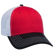 OTTO 6 Panel Low Profile Contrast Vertical Mesh Back Cap - Blk/Red/Wht