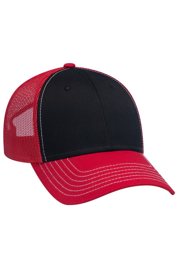 OTTO 6 Panel Low Profile Contrast Vertical Mesh Back Cap - Red/Blk/Red