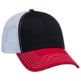 thumbnail image 1 of OTTO 6 Panel Low Profile Contrast Vertical Mesh Back Cap - Red/Blk/Wht, 1 of 2
